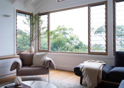Breezway Louvres in the lounge room with low profile handles