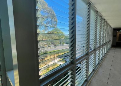 Internal Corridor showcasing Breezway Louvres with the Stronghold System at Bowden Brae Retirement Village