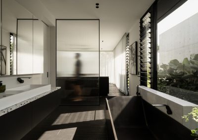 Award winning bathroom design featuring Breezway Louvres for natural ventilation