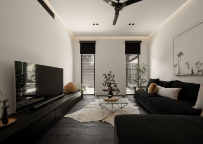 Natural light and ventilation is provided by Breezway Louvres in the Blackwood Doonan living space